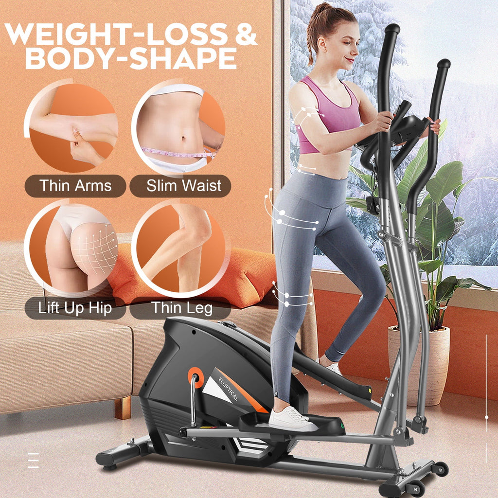 Elliptical Exercise Machine with Adjustable 10 Levels Magnetic Resistance and LCD Display O3674