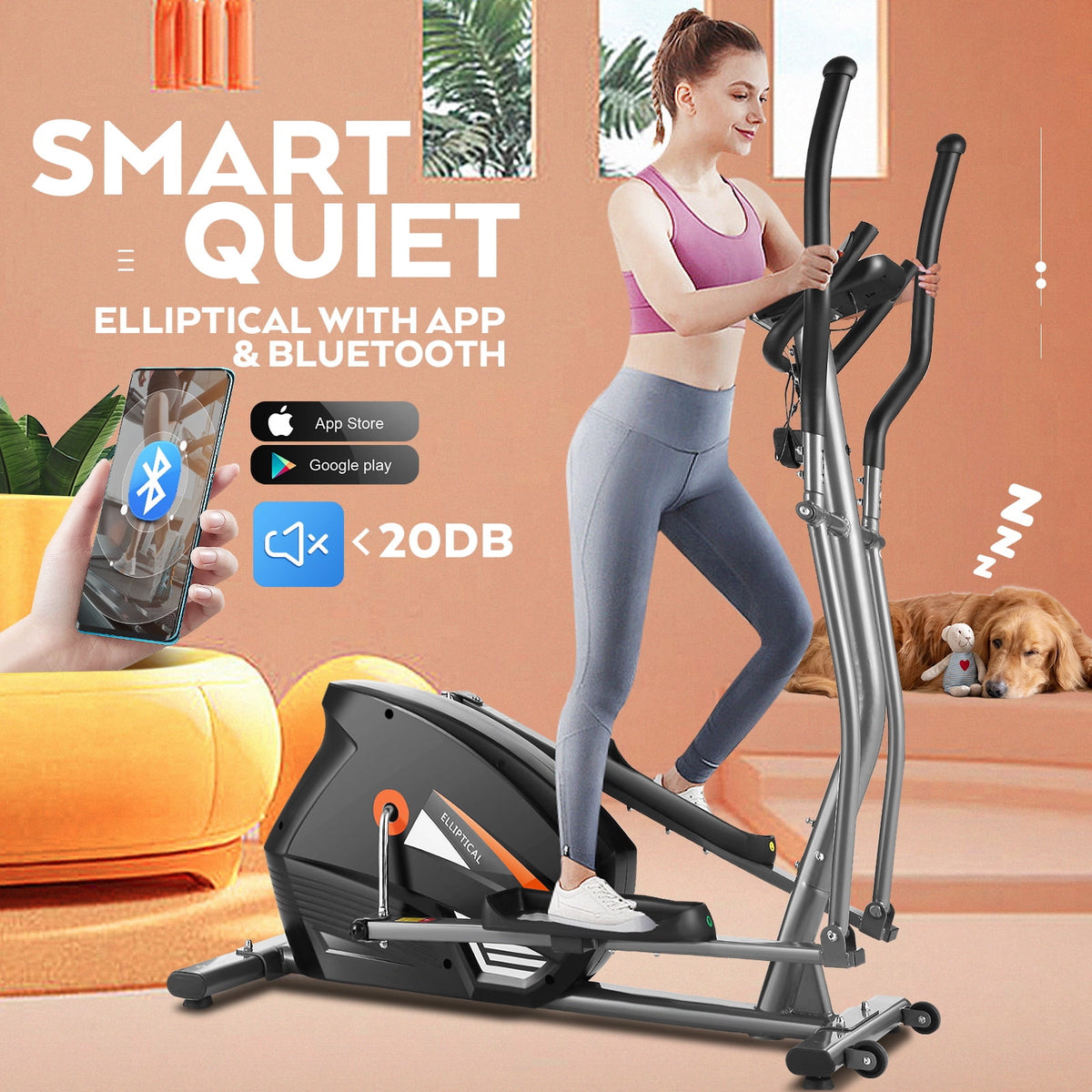 Elliptical Exercise Machine with Adjustable 10 Levels Magnetic Resistance and LCD Display O3674