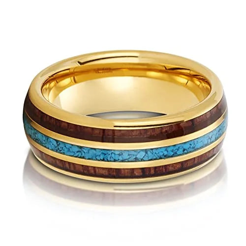 Tungsten Wedding Band with Koa Wood and Turquoise C616131