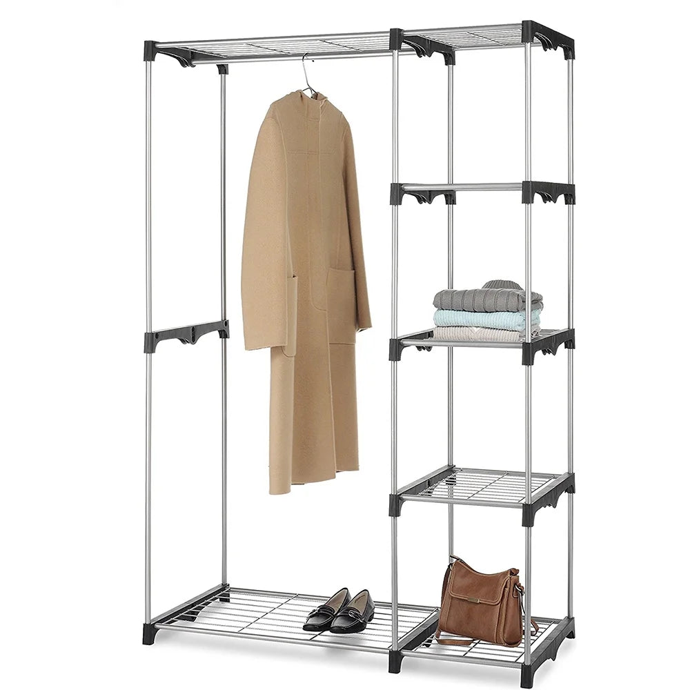 Silver and Black Double Rod Closet System Y458