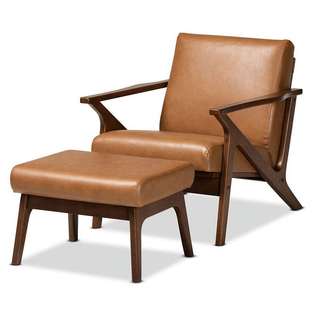 Brown Finished Wood 2-Piece Lounge Chair and Ottoman Set J4022