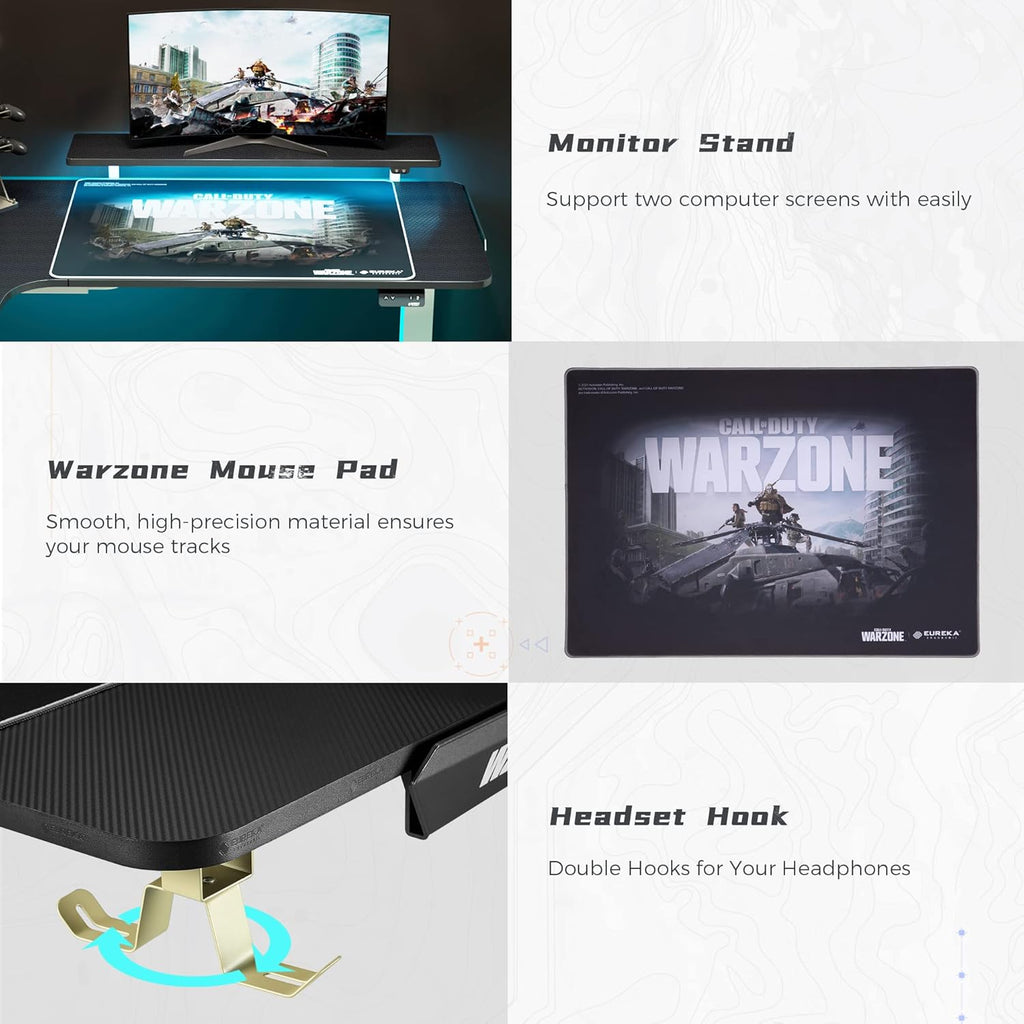 61 inches Height Adjustable Electric L-Shaped Standing Desk with USB Charged Monitor Stand Headphone Hook Mouse Pad Y3992